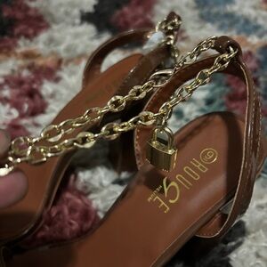 Patent heels with gold chain strap size 9